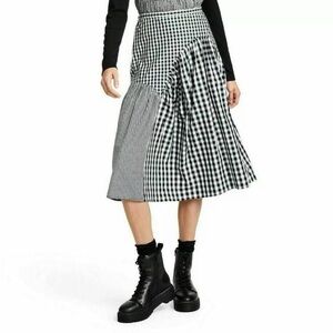 Sandy Liang Black and White Gingham A-Line Skirt